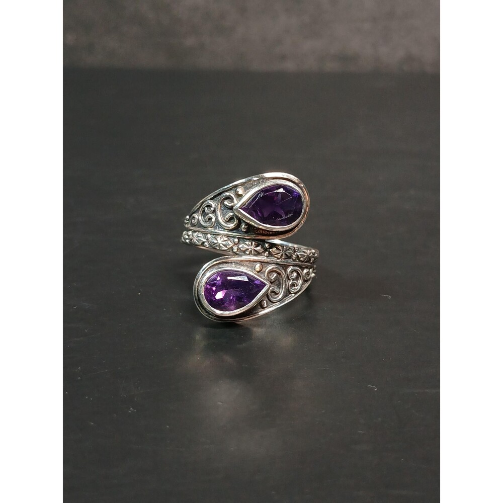 Sterling Silver Amethyst Ornate Wrap Ring Indian Size 8.5